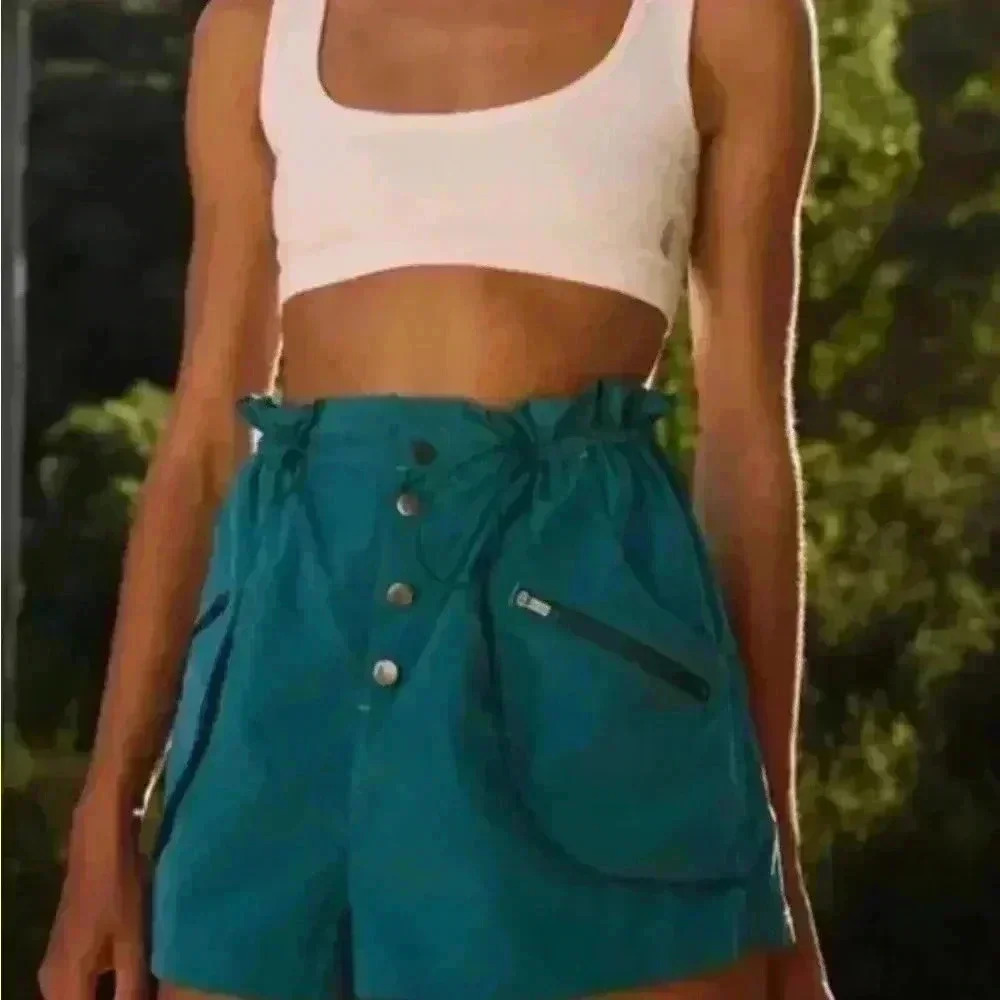 Free People Movement Women's Off The Grid Solid Blue Turquoise Shorts Size M